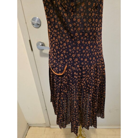 Vintage Sleeveless Women's Dress Brown Floral Pleated Skirt Size S - Picture 11 of 16